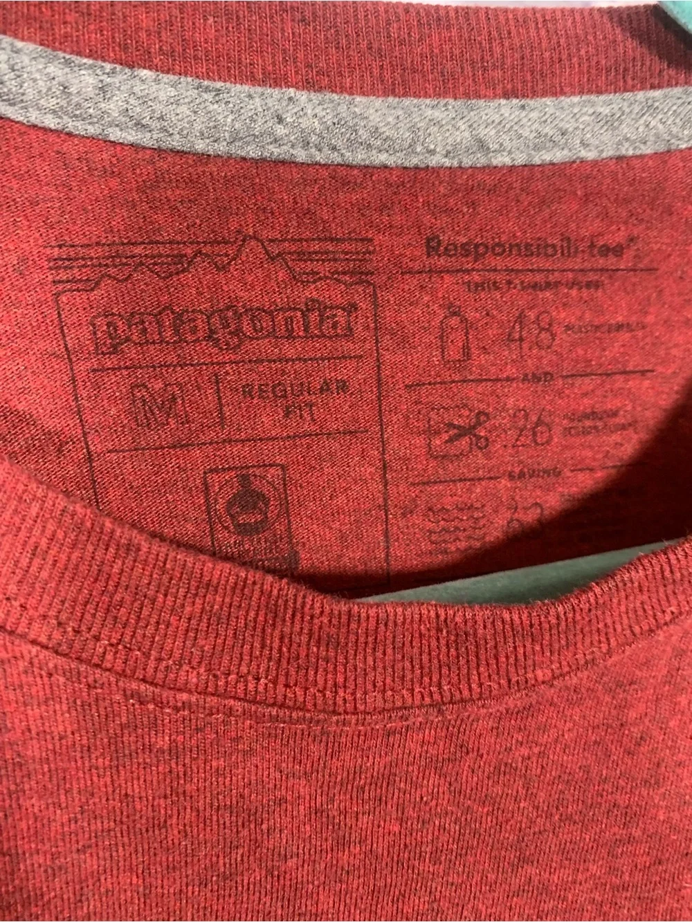 Patagonia Mens Responsibili-Tee Long Sleeve Crewneck Red M Casual Logo Graphic